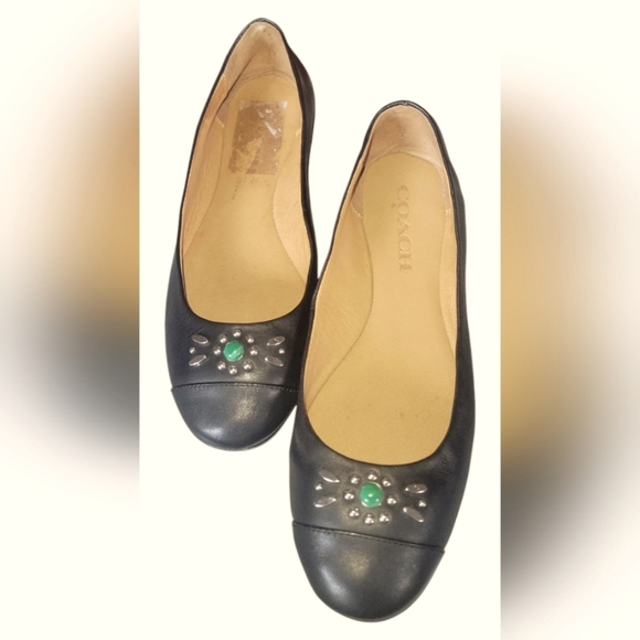 Coach Black Embellished Women's Leather Farrell Ballet Flats Size 7 B - Picture 2 of 8